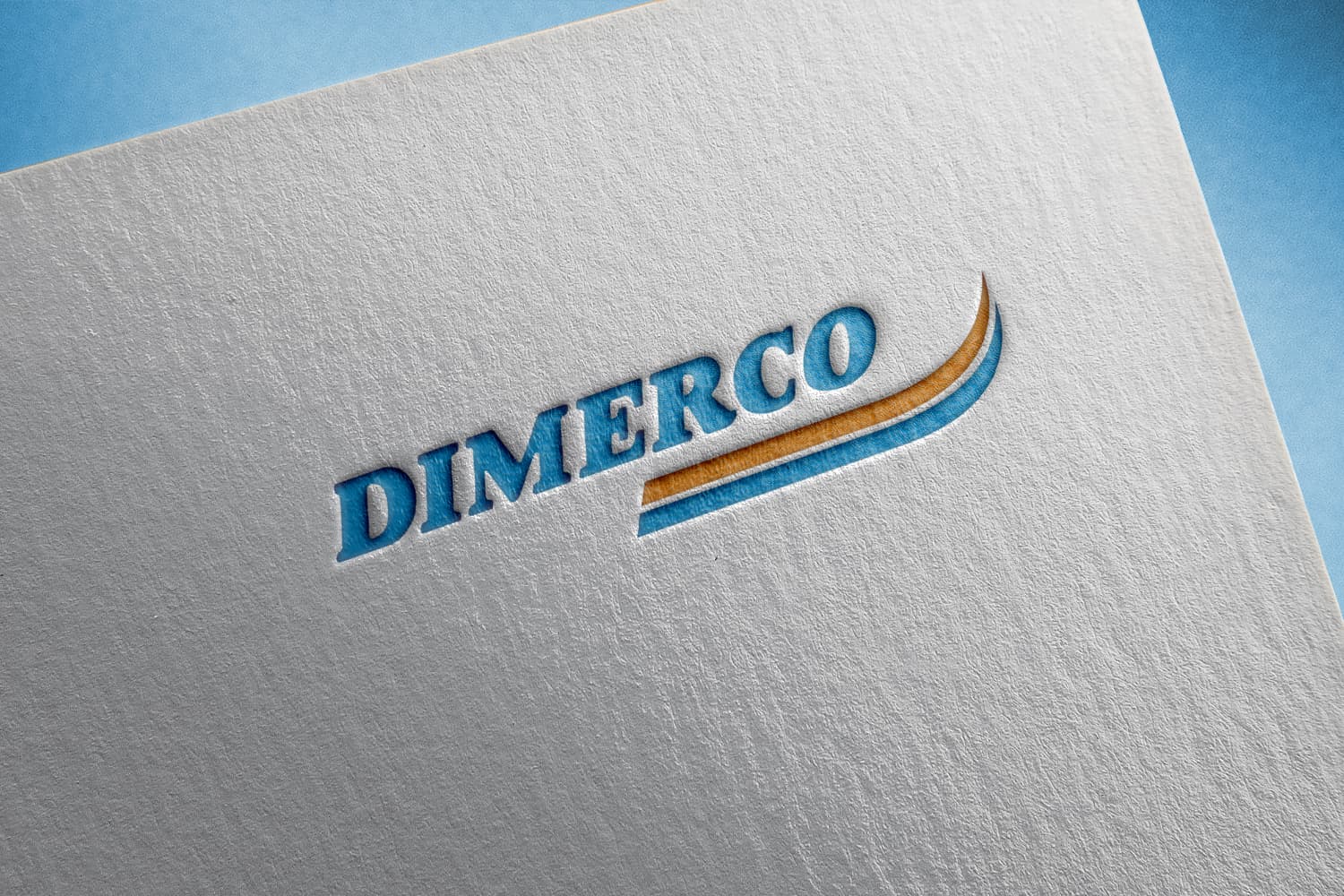 Mockup of Dimerco logo on paper.