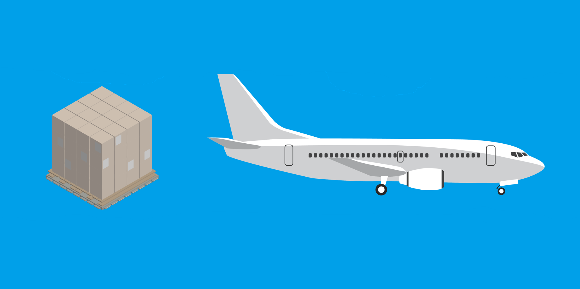 Illustration of a unit loading device (ULD) next to an airplane.
