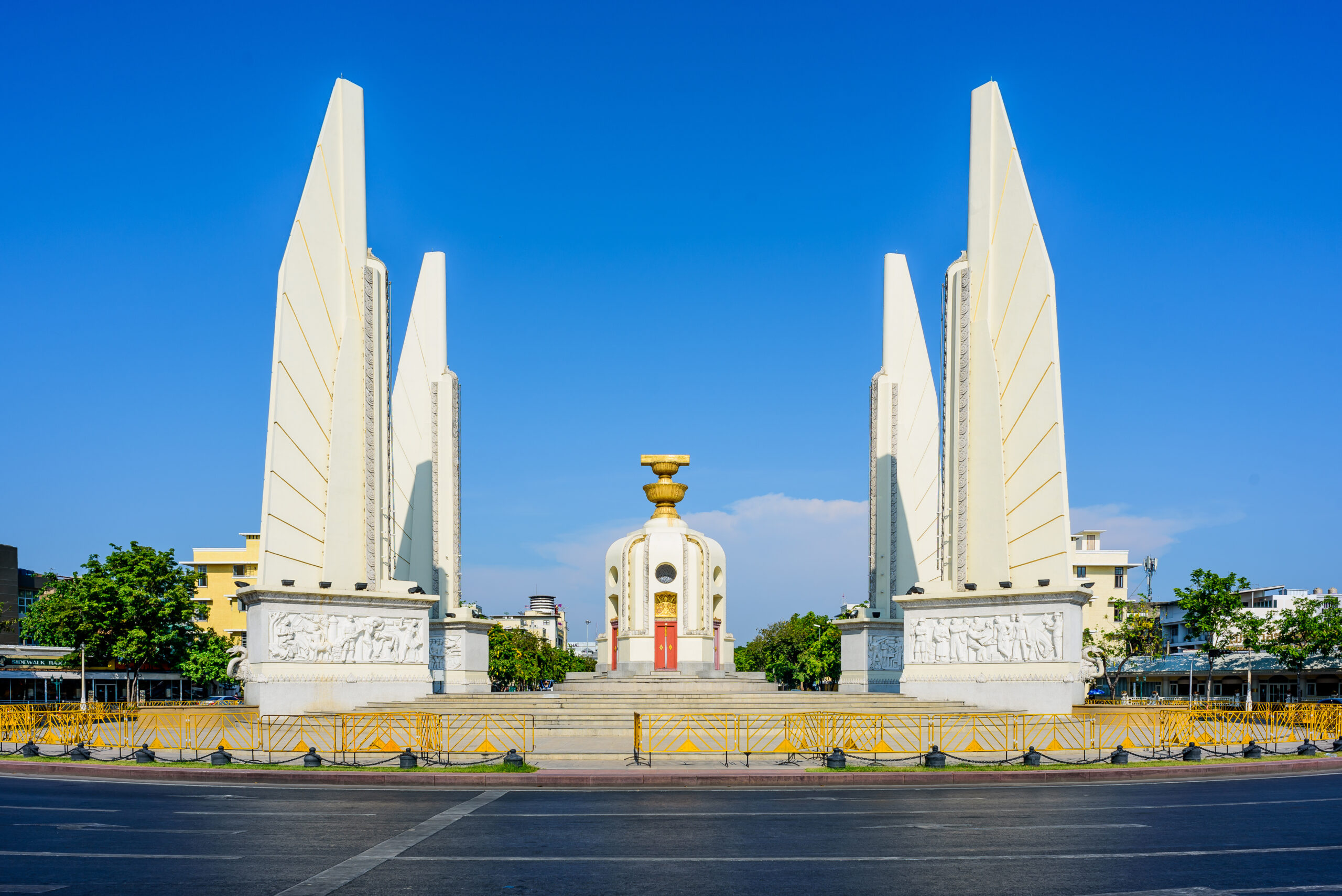 The Democracy Monument in the centre of Bangkok, capital of Thailand.