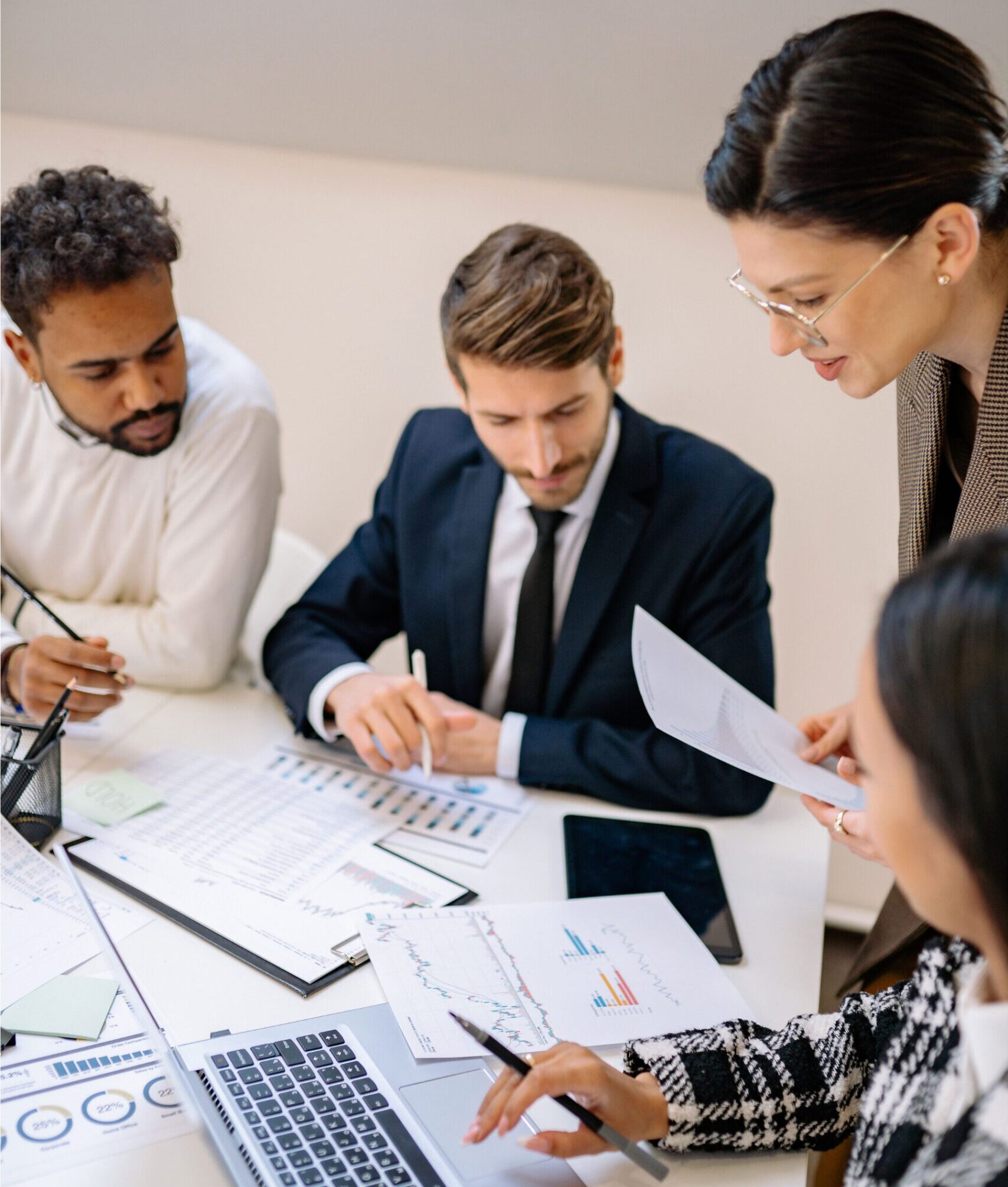 Employees gathered for a business meeting
