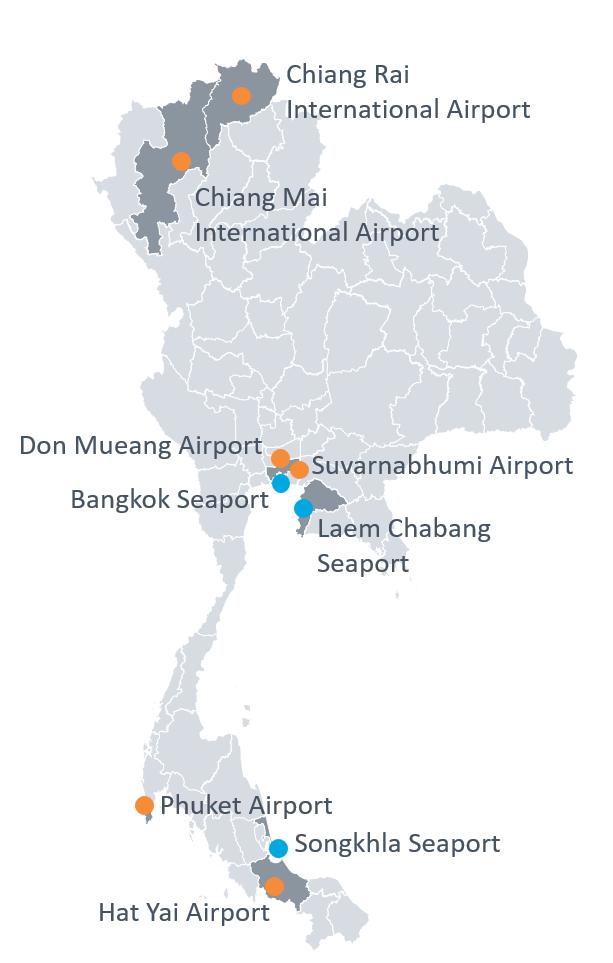 Thailand Seaport and Airport Map