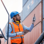 Working checking containers at container yard