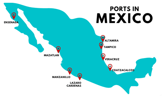 Map of Mexican ports