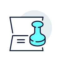 Dimerco logo of stamp and paper.