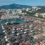 Aerial view of Hong Kong container port, a major logistics hub that supports IC exports and enables companies to benefit from the China VAT rebate.