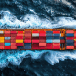 Container ship carrying cargo at sea, illustrating U.S. Port Fees impact on global shipping.