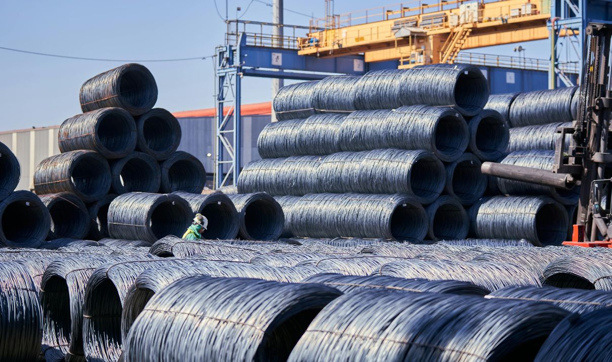 Stacked steel at warehouse