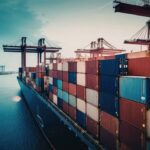 Cargo ship carrying containers at a global port, representing tariff engineering and international import logistics.