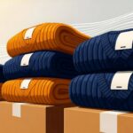 Textile rolls and apparel inventory prepared for distribution, illustrating the fashion supply chain, fashion logistics, and warehousing operations that support global apparel sourcing and retail fulfillment.