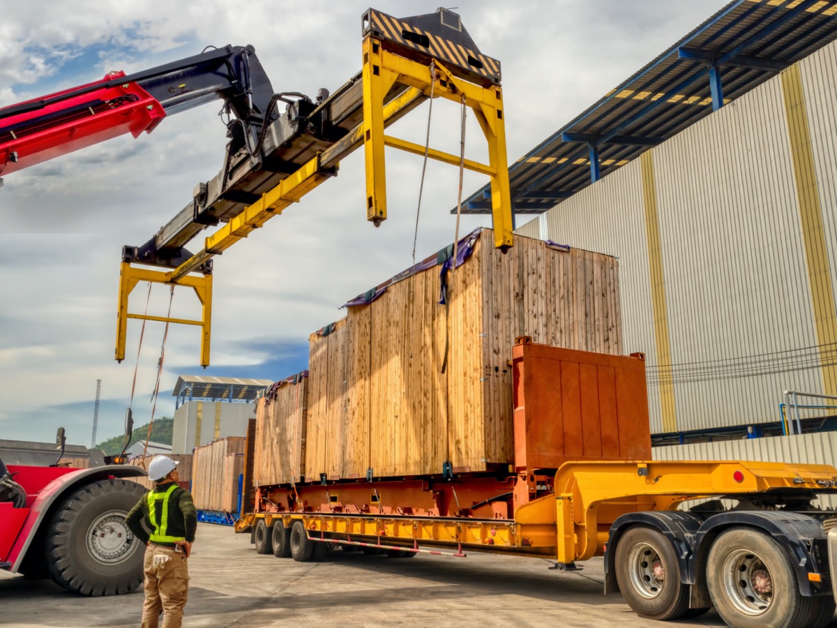 The over high cargo to lifting with the special equipment and control by foreman in yard.