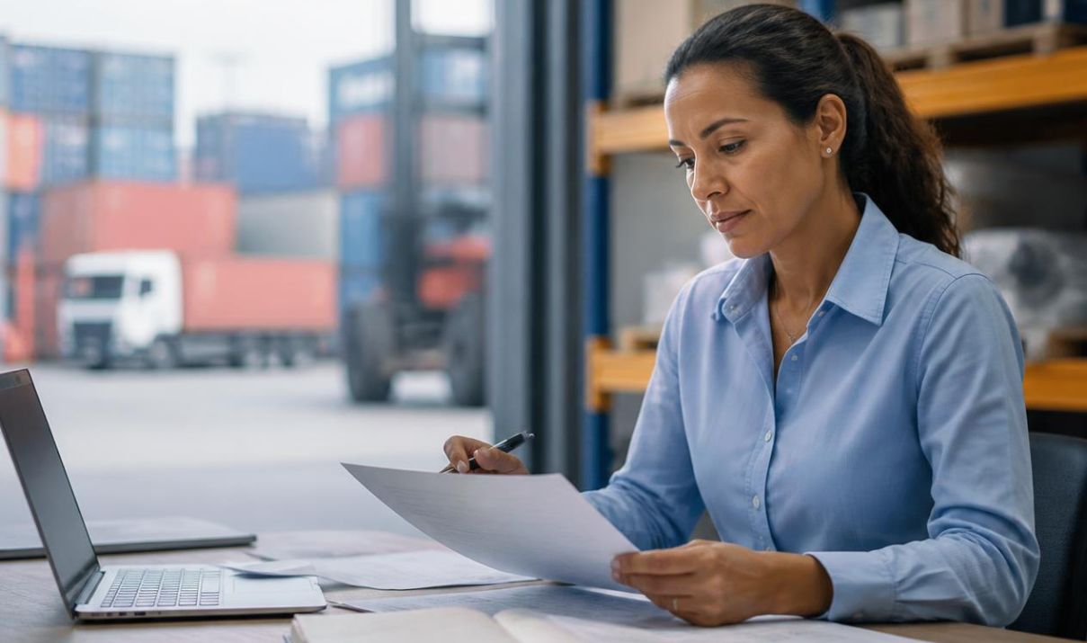 Compliance professional reviewing import documents as part of trade fraud enforcement and customs compliance processes